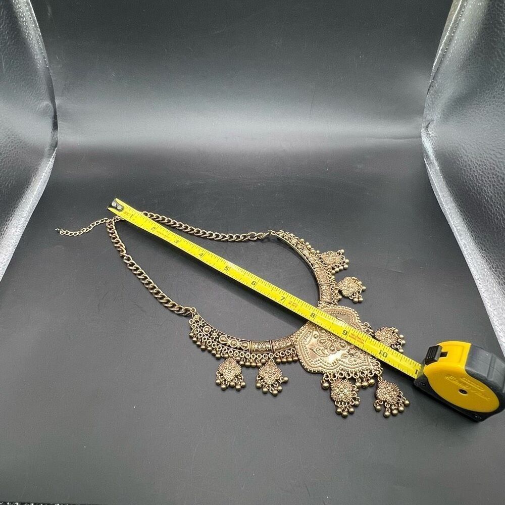 Middle Eastern Necklace Ornate Engravings Statement Collar Ethnic Gold Tone - Picture 7 of 9